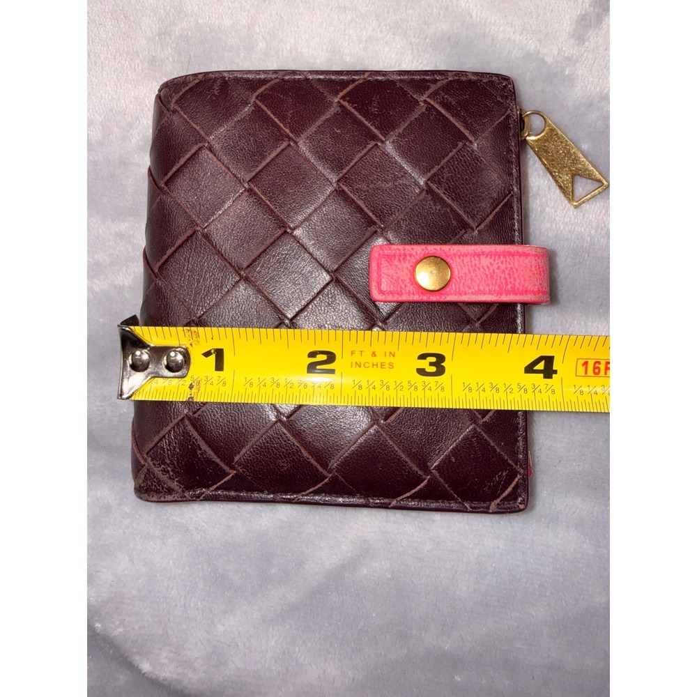 Bottega Veneta Intrecciato Leather Bifold Wallet Brown Pink Made in Italy - Picture 11 of 15
